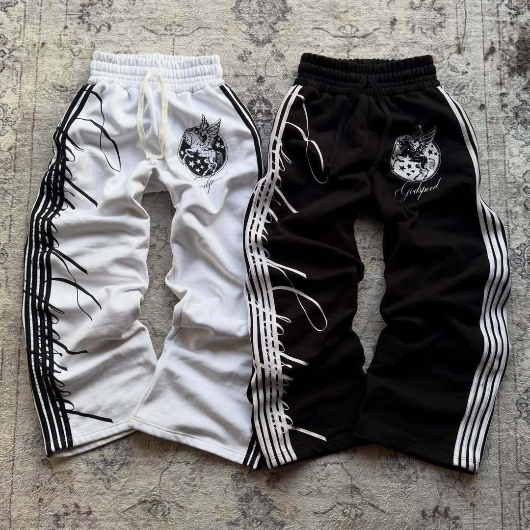 Cross-Border Foreign Trade European and American Hip-Hop Printed Casual Pants for Men in Spring and Autumn High Street Design Straight Sweatpants Retro Pants Foto QC de 1688 na Qualit.ly