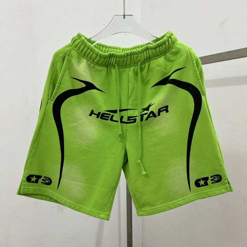 Hell Star INS basketball star same style looped sports shorts, washed and worn drawstring casual pants, cropped pants