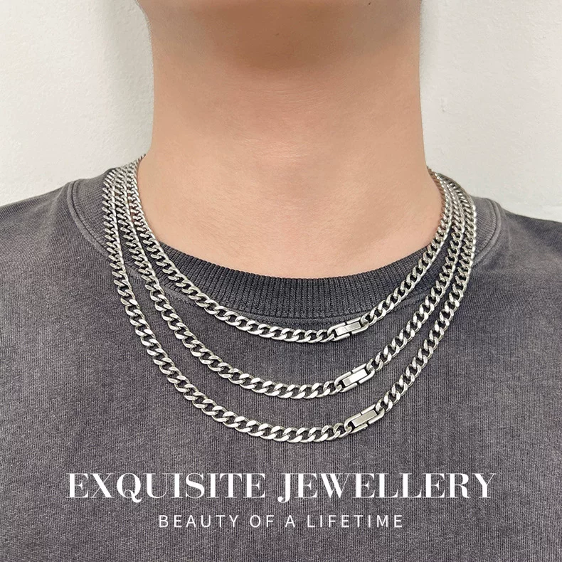 Hos European and American Cuban Chain Necklace, Unisex, Trendy, Versatile, Niche Retro Design, Summer Clavicle Chain