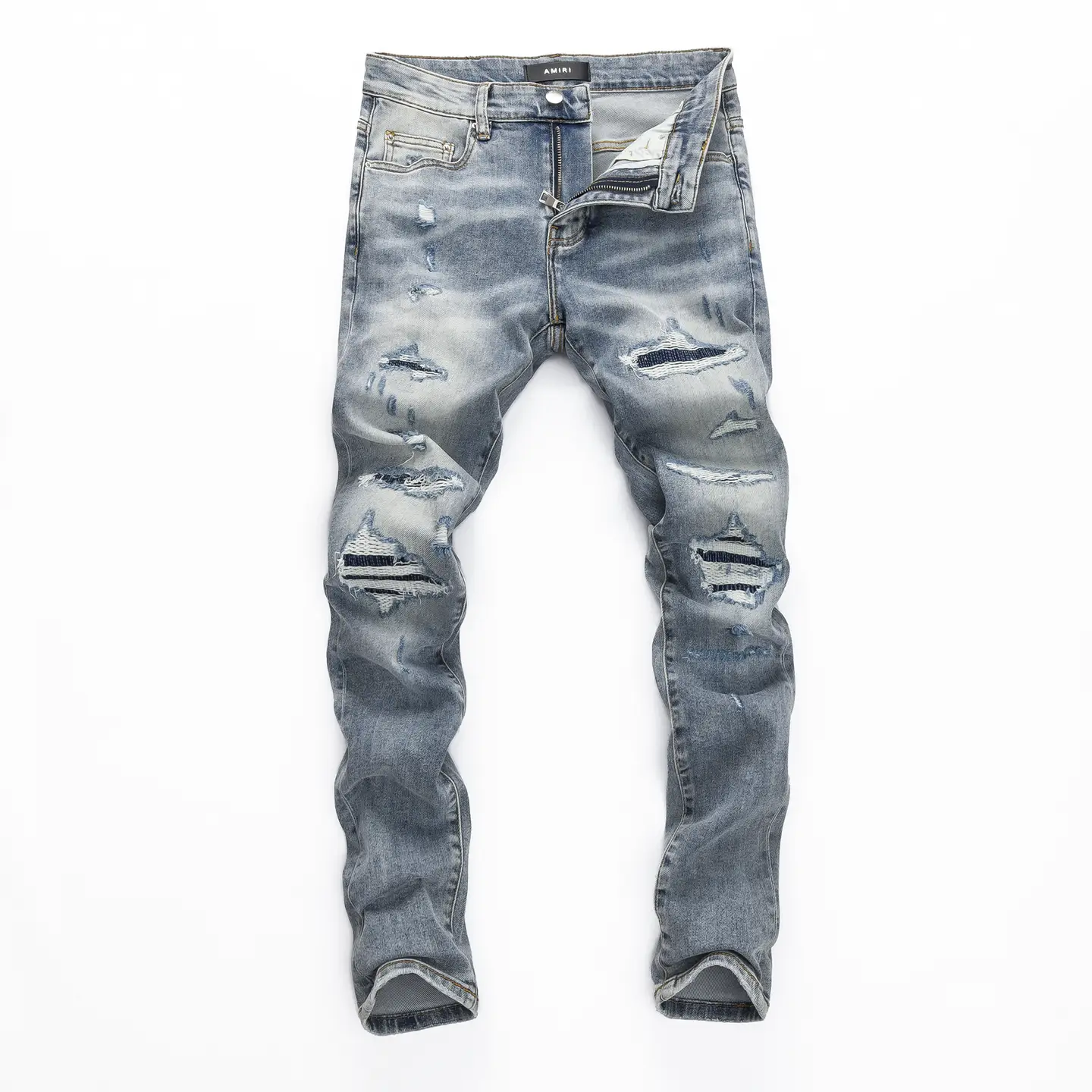 2024 Spring/Summer New Ripped Skinny Men's Jeans Trendy Nightclub Hong Kong Style Distressed High-Quality Mair