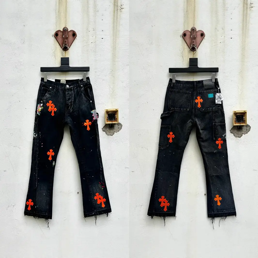 Dropshipping Crow Cross Color Leather Black Washed Trousers Casual Loose Versatile Jeans Ready in Stock