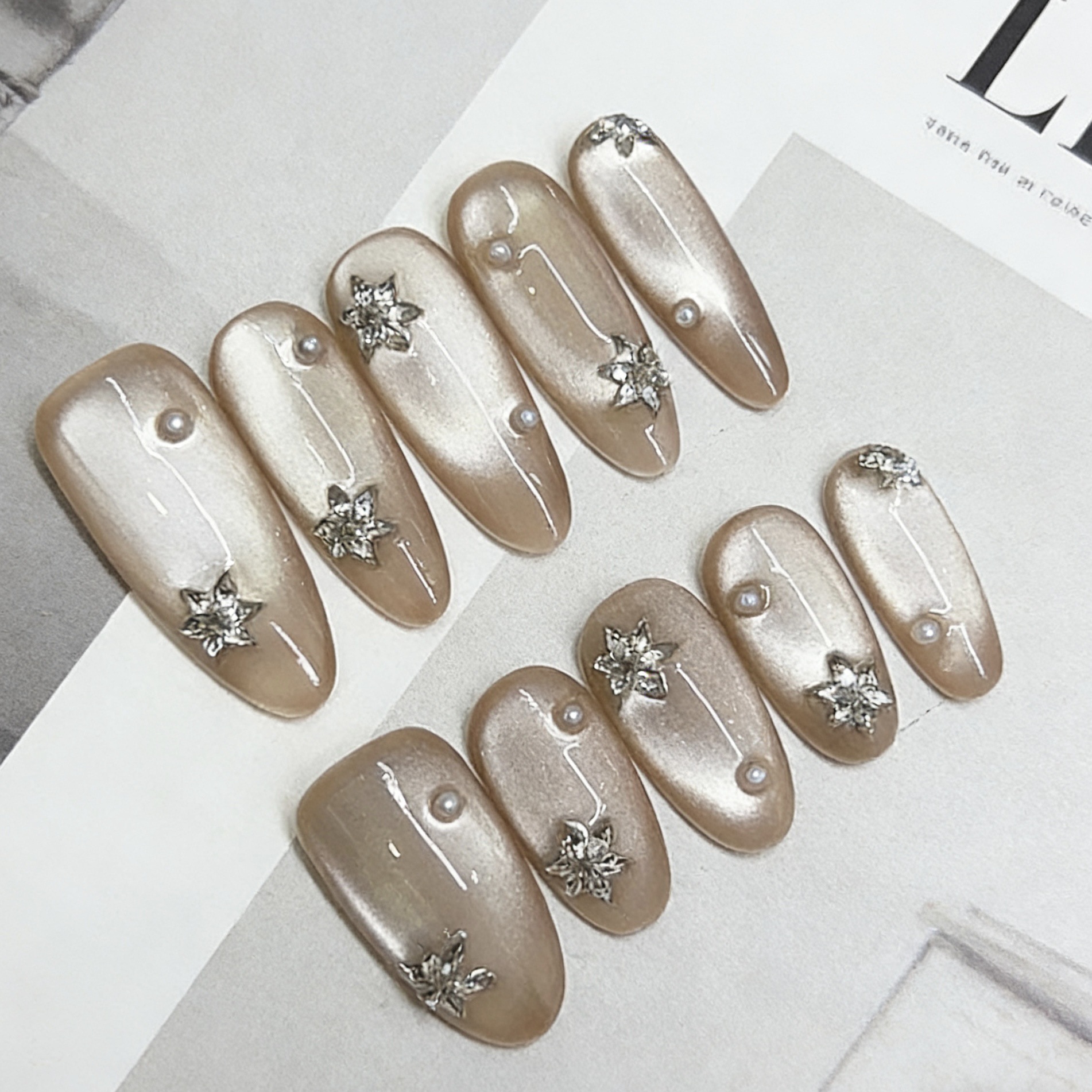 Nai Zi Handmade Wearable Nails Autumn/Winter New Style Wearable Nails E092 Zircon Diamond Elegant Whitening Cat Eye Nail Stickers