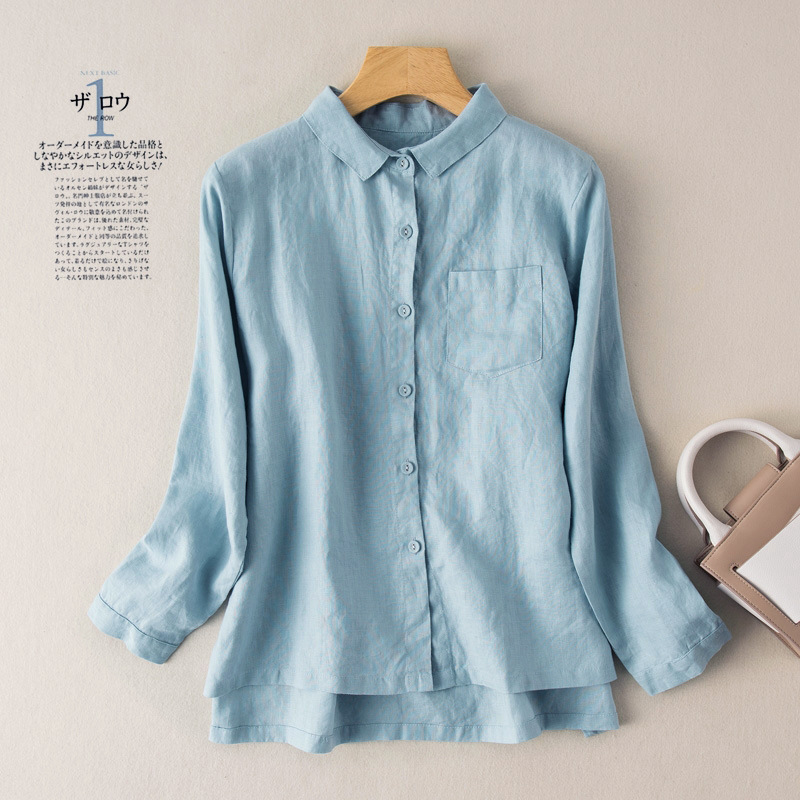 6 Colors 2026 Spring Thin Cotton and Linen Shirt for Women, Loose Blouse for Outerwear, Hong Kong Style Top, Long-Sleeved Shirt for Women, Hong Kong Style