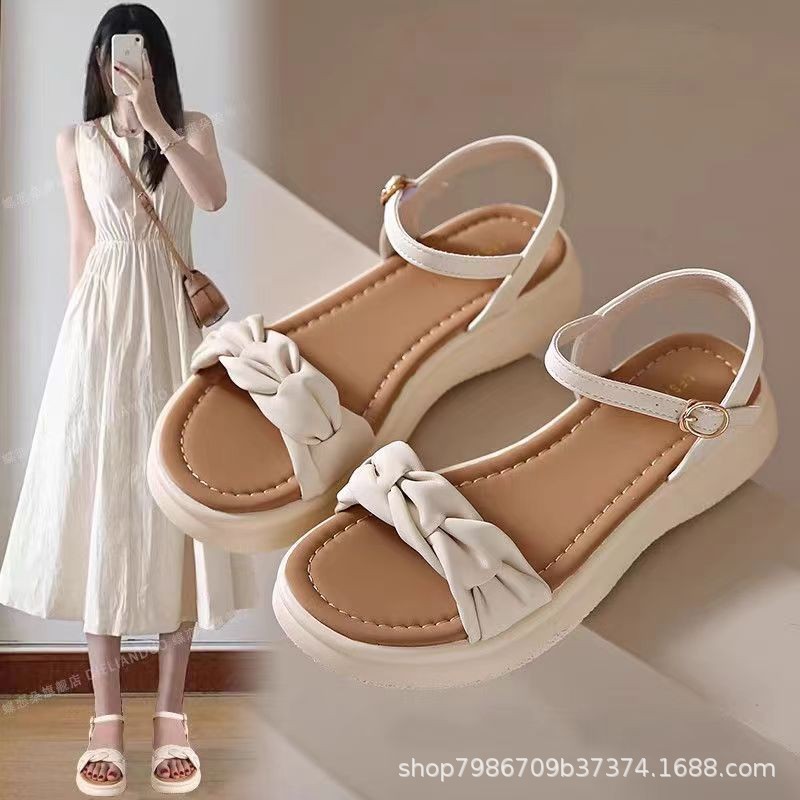 Women's Summer Sandals 2026 New Style Flat Beach Shoes Fairy Style Single Strap for Women to Match with Dresses