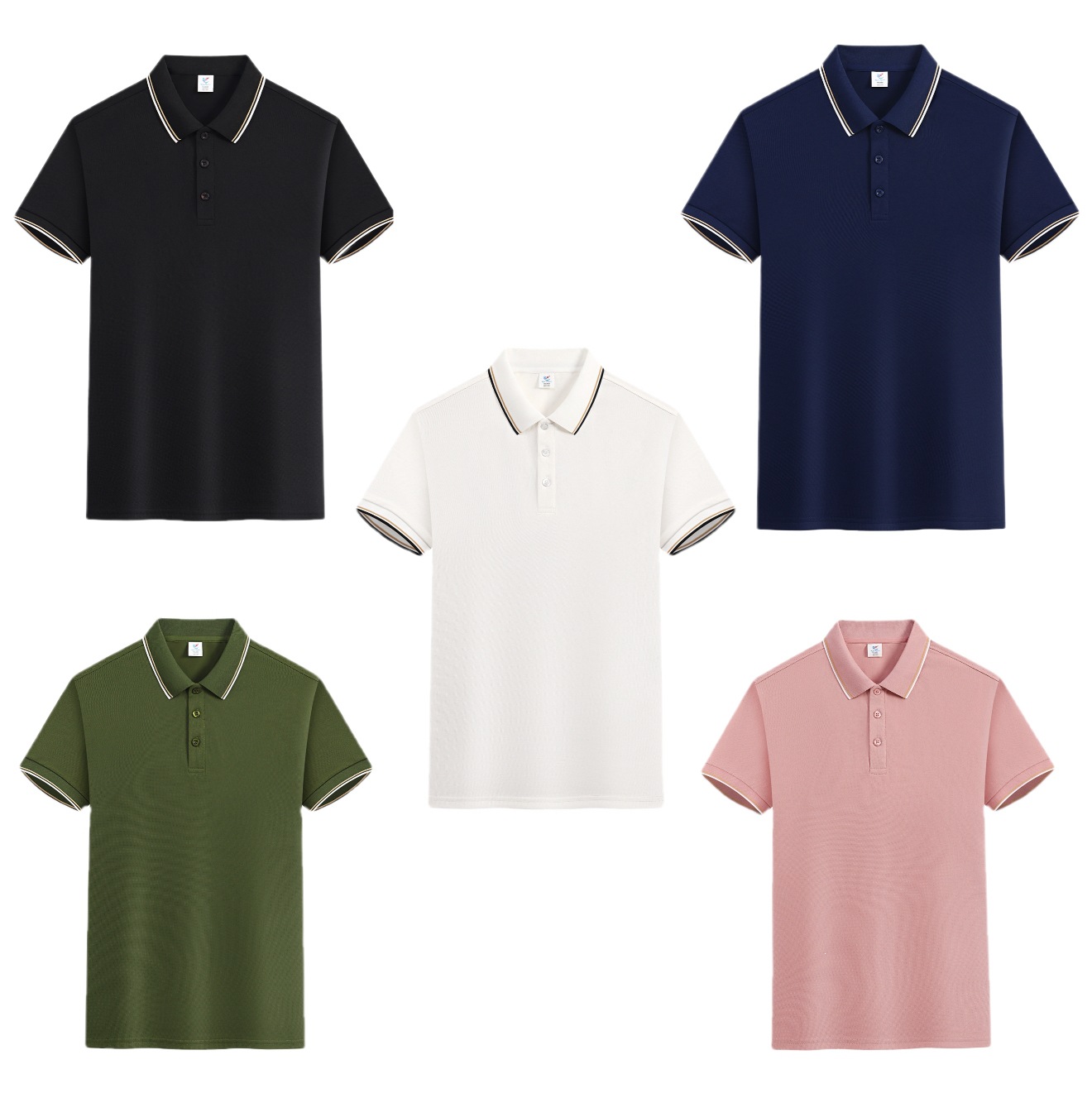 Solid Color Polo Shirt Casual Workwear Top with Striped Collar and Short Sleeves