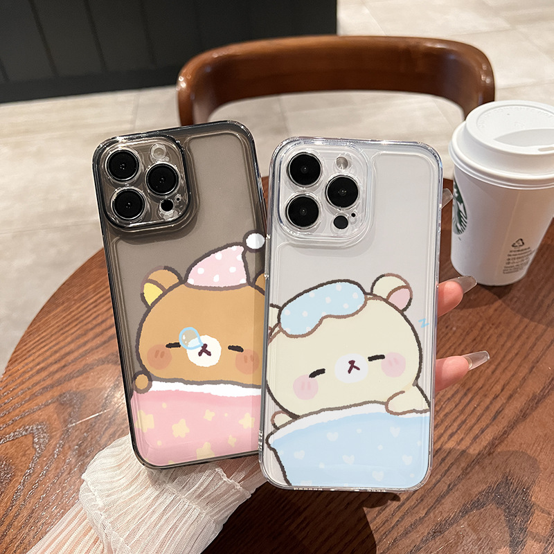 Sleeping Rilakkuma Transparent Black Suitable for Apple 17Promax Phone Case 151413 Anti-Fall Xr Soft Case 16 New