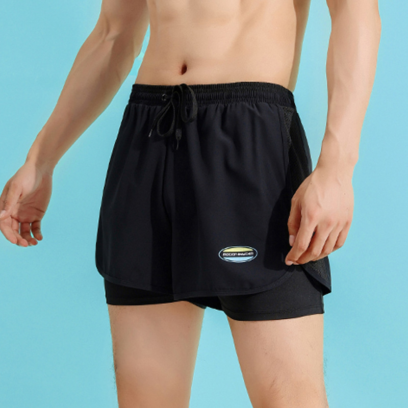 New men's swimming trunks quick-drying boxer large size double-layer anti-embarrassment swimming trunks boys swimming equipment beach swimming trunks