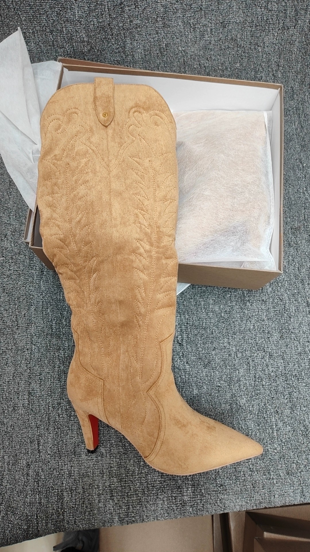 2024 New Embroidered Over-The-Knee Boots for Women, Cowboy High Boots with Red Soles, Pointed-Toe High-Heeled Women's Boots, Large Size for Export