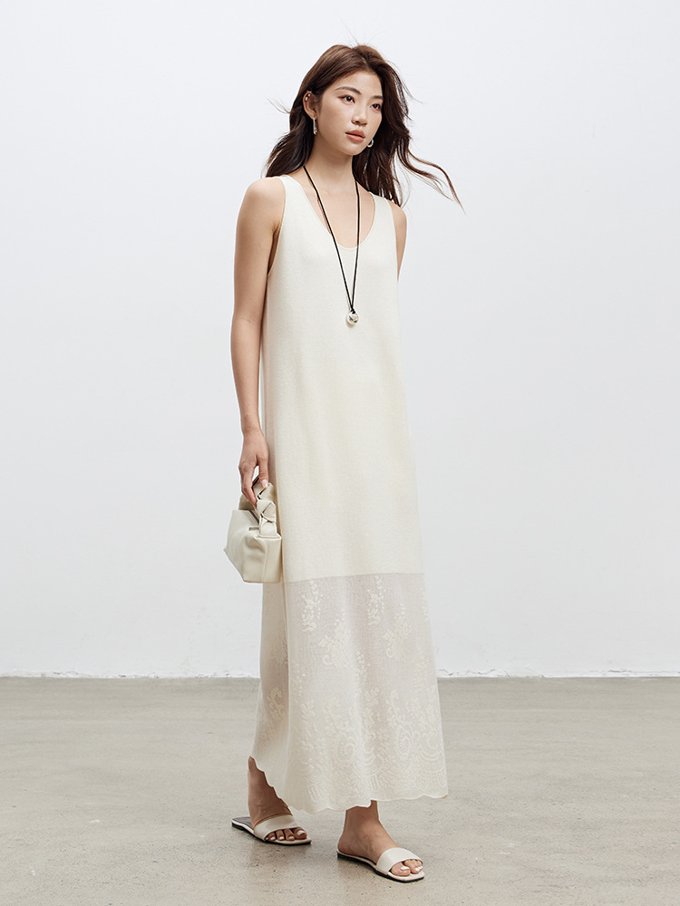Artistic Paper-Cut Style Acetate Knit Tank Dress for Women, Summer Long Dress, New 26-Style Women's Jacquard Wool Strap Dress