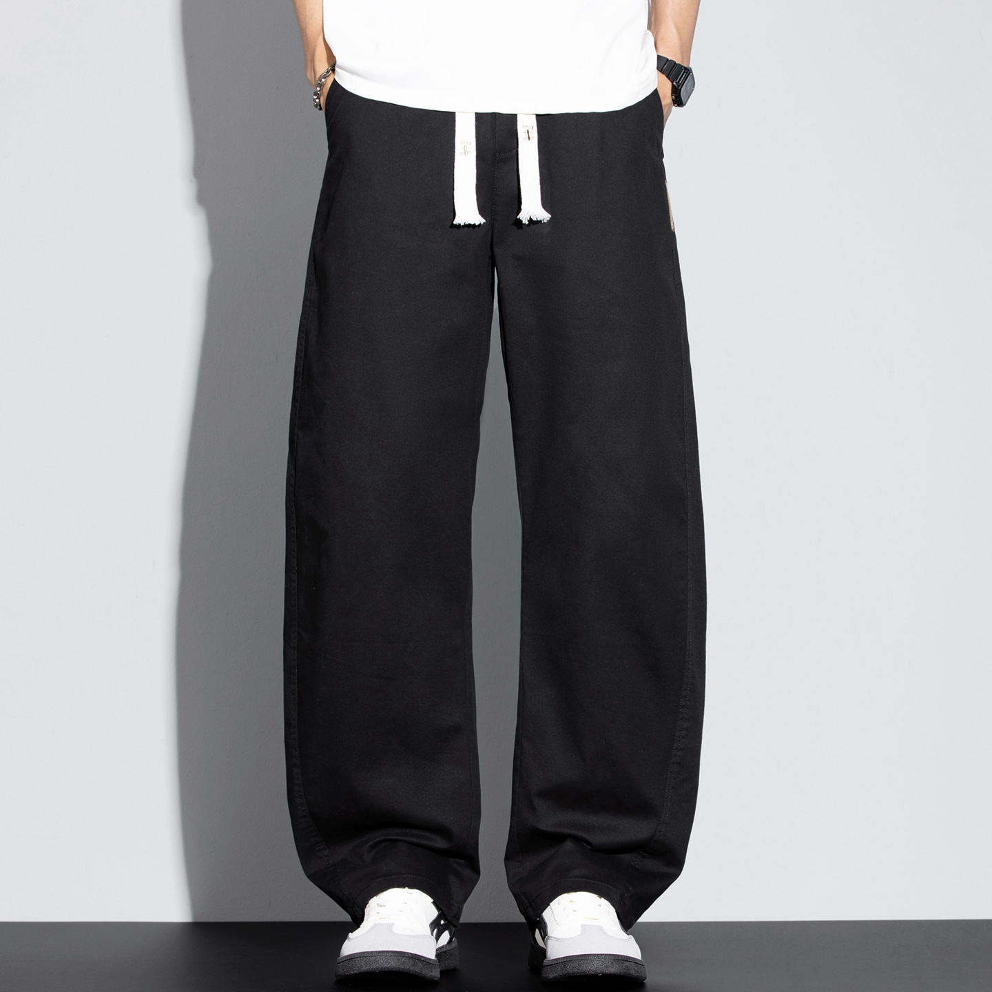 5305 | Plus-Size Men's Spring and Summer New Casual Pants, Loose Fit, Versatile, Stretchy Wide-Leg Straight Pants