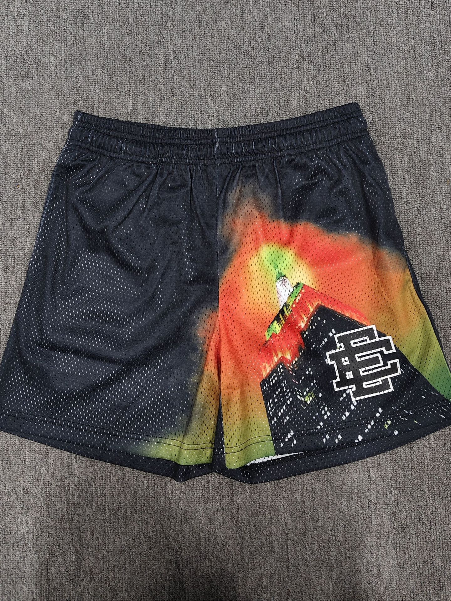 Eric Emanuel Mesh Shorts Black Orange Print