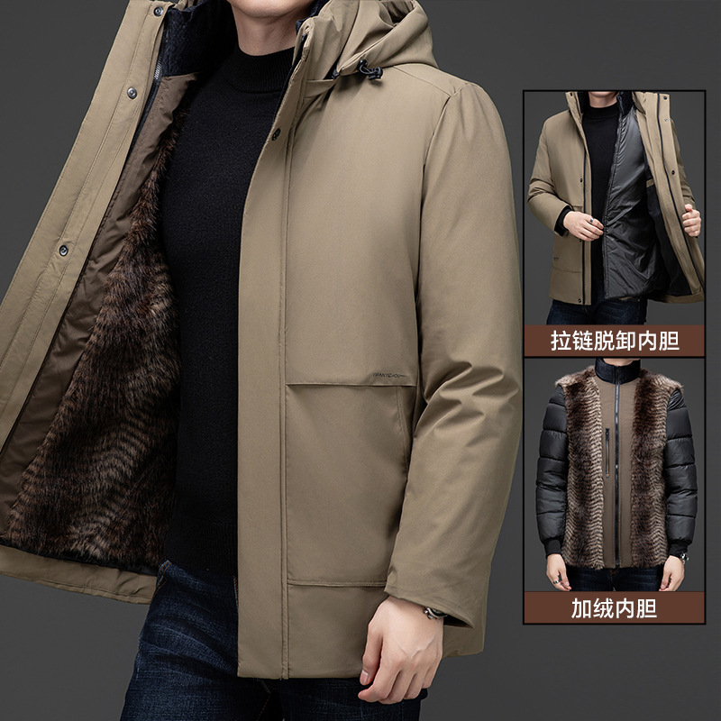 Autumn and Winter Cotton-Padded Jacket for Middle-Aged Men, Winter Fleece-Lined and Thickened, Detachable and Warm, Suitable for Middle-Aged and Elderly Men, Dad's Coat