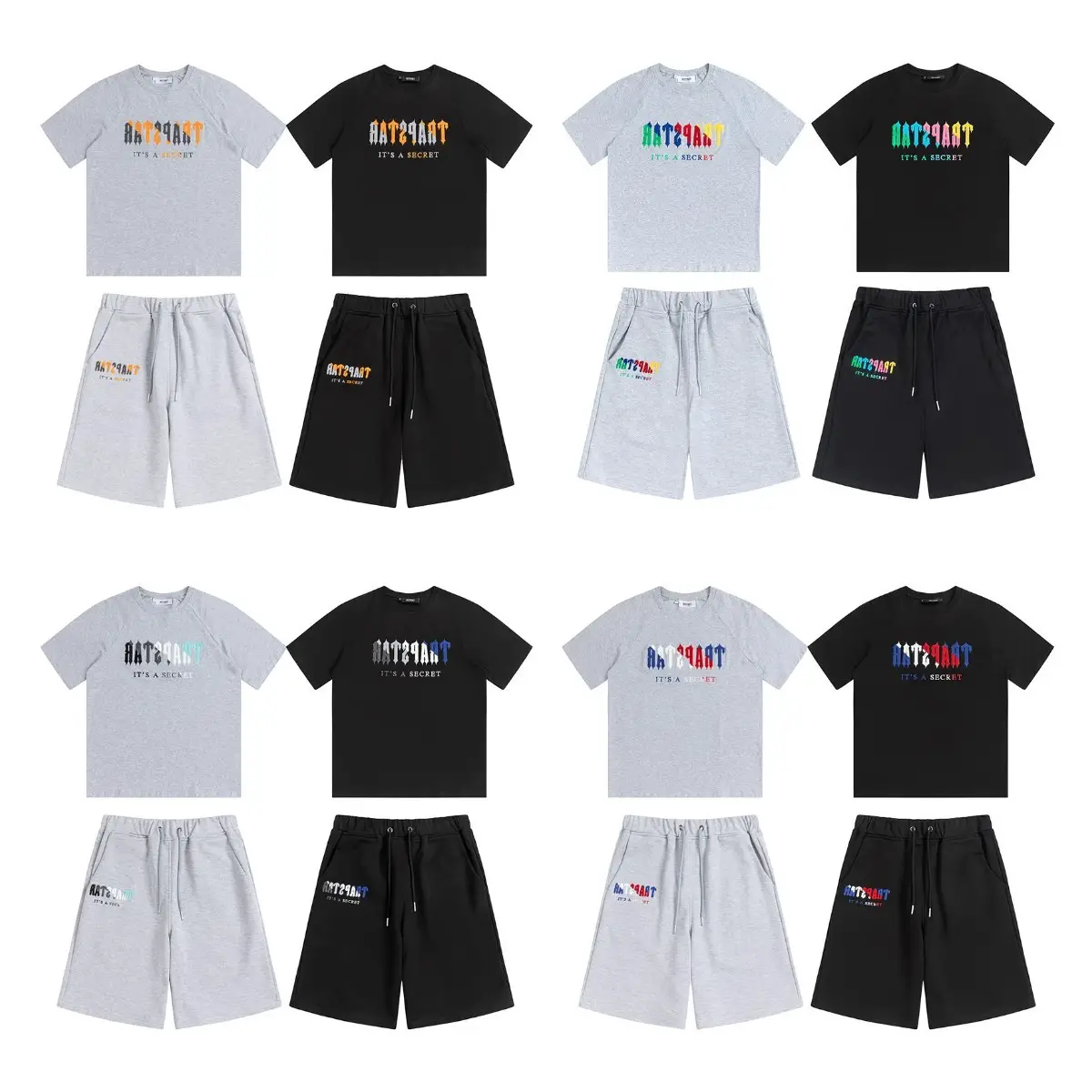 Factory Rainbow Letter Gradient Towel Embroider Quality Short-Sleeved T-Shirt Fog High Street Suit