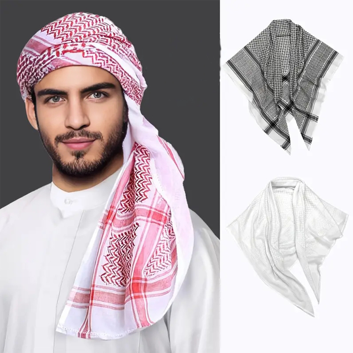 Cross-Border Men's Headscarf Shemagh Desert Classic Jacquard Scarf Men's Polyester Fashion Versatile Foreign Trade Wholesale Fotografie QC de pe 1688 pe Qualit.ly