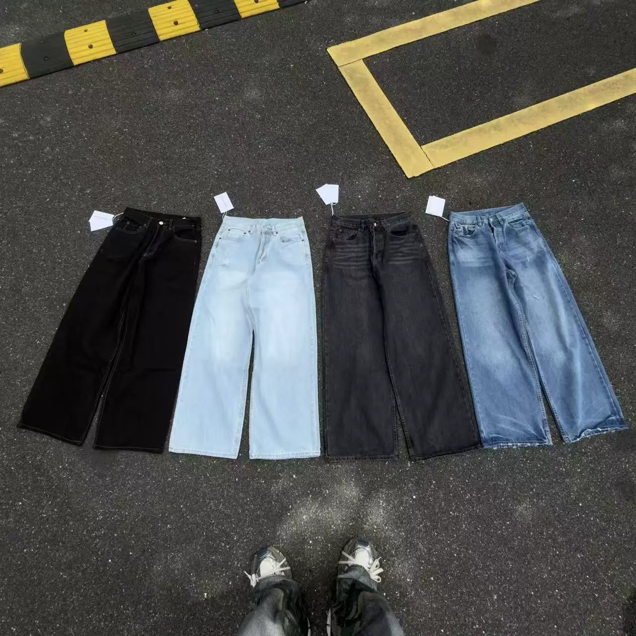 Current/(4 colors) Ac 25ss1981M versatile design washed, worn out, straight leg jeans, pants