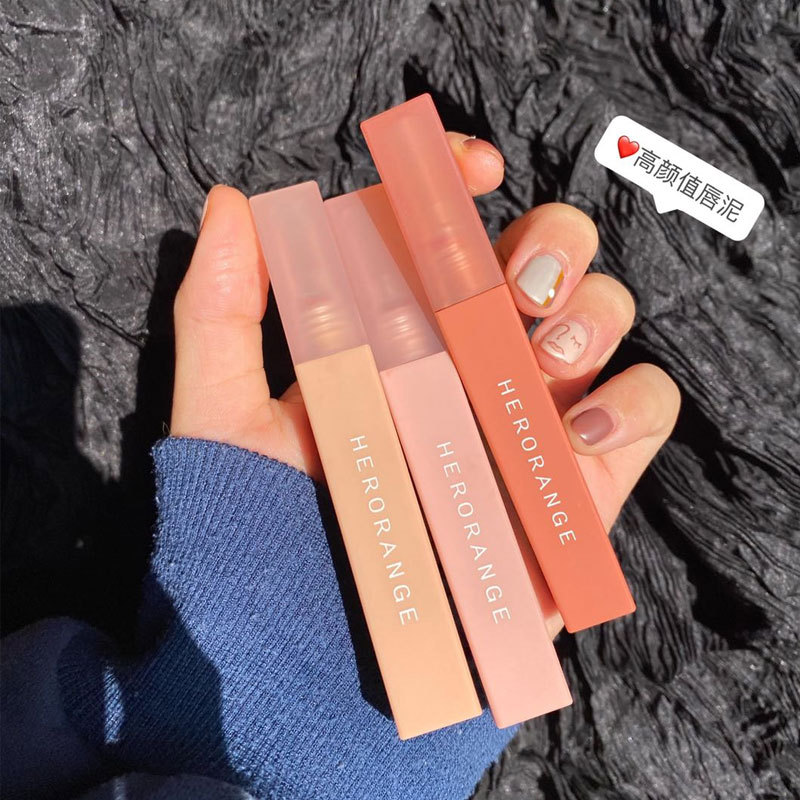 Herorange Color Diary Lip Mud Student Domestic Lip Glaze Affordable Lip Gloss Small Square Tube Lip Mud Dropshipping