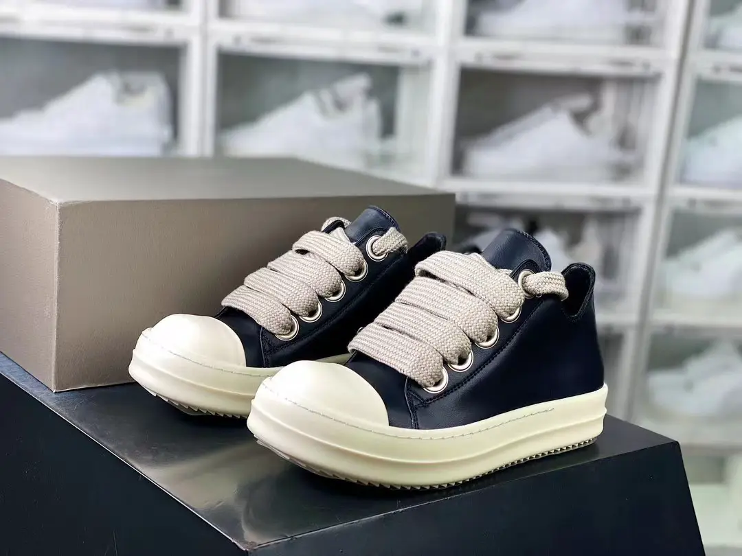 Correct Version of Dark Style Men Main Line Leather/Nylon Thick Laces Milk-Scented Sole High Street Low-Top Shoes Owens
