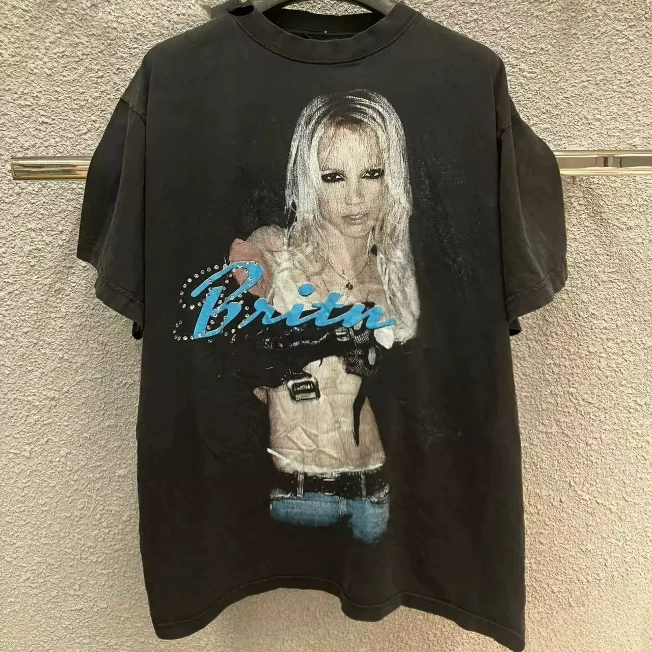 25ss summer new Britney portrait hot stamping art signature pure cotton short sleeved t-shirt men's and women's half sleeved top