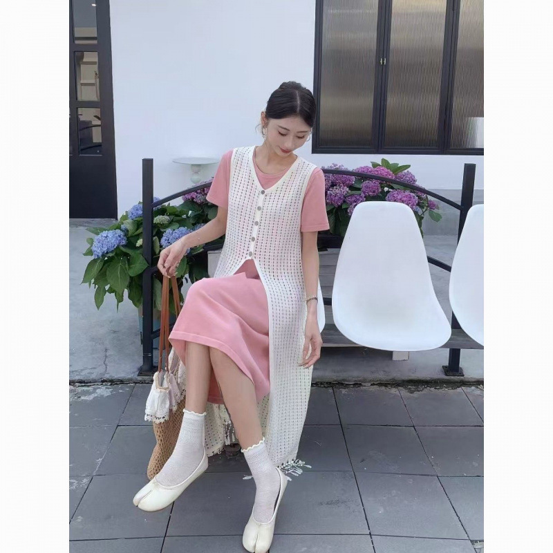Spring and Summer Korean Fresh Dress New Fashion Hollow Blouse Long Skirt Two-Piece Suit Skirt