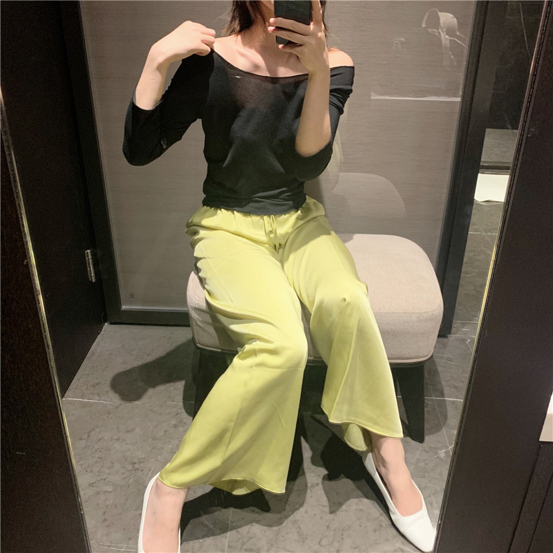[Simeng] Sister Essential Sliding Pants Small Micro-design Pants Satin Draping Wide Leg Pants
