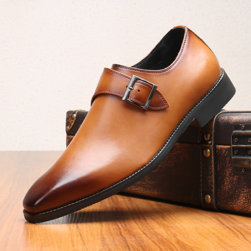 Men's Shoes Menke Shoes Business Leather Shoes Square Toe Formal Casual Shoes Low-Top Polished Leather Buckle Covers Large Size Flat Head