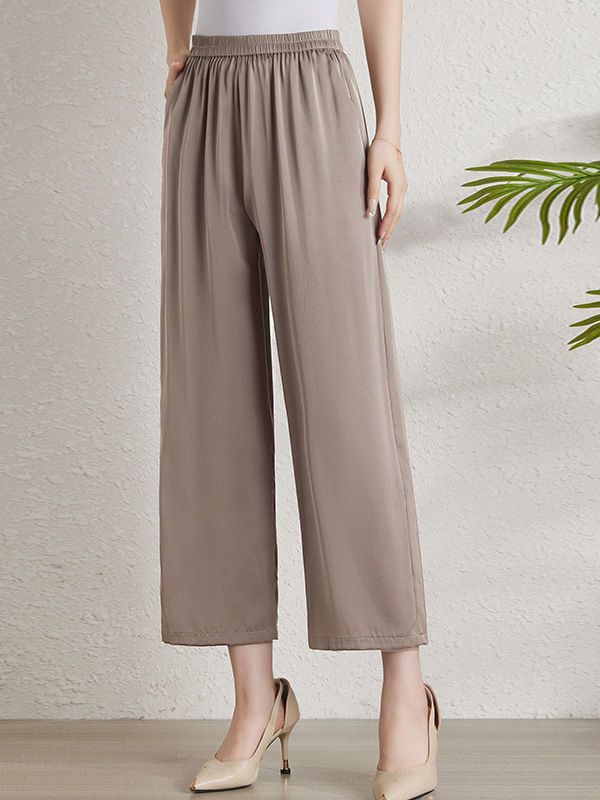 Heavy Silk Wide-Leg Pants for Women, 2026 New Summer Model, Hangzhou Satin Silky Large Size Women's Clothing, Mulberry Silk Cropped Pants