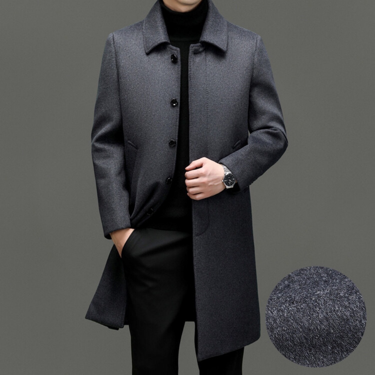 2025 Autumn and Winter Long Coat Men's Middle-Aged and Elderly Men's Wool Windbreaker Dad Jacket One Piece Dropshipping