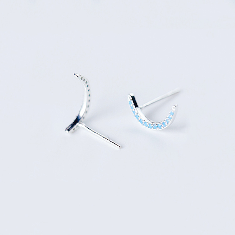 Korean Style Small Fresh Diamond Moon Earrings Fashion Simple Mori Sweet Cute Blue Diamond Moon Earrings Ear Jewelry