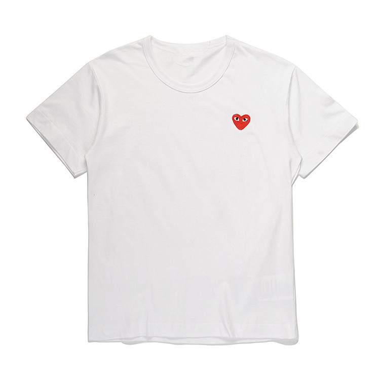 Heiplay Japanese Trendy Brand T-shirt Peach Heart Men's and Women's Round Neck Pure Cotton Short Sleeve Solid Color Embroidered Big Red Heart Couple's Style