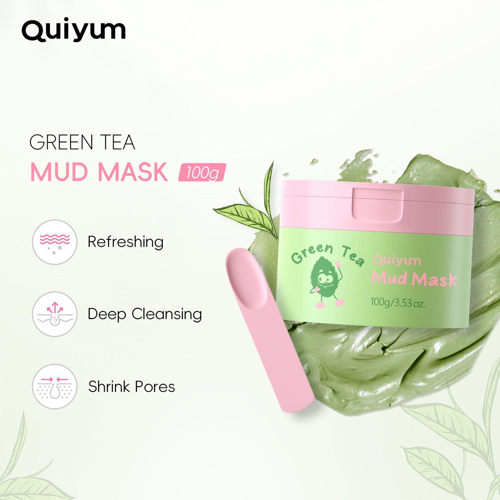 Cross-Border Quiyum Green Tea Mud Mask 100g Moisturizing and Pore-Cleansing Full English Label Mud Mask Foreign Trade in Stock