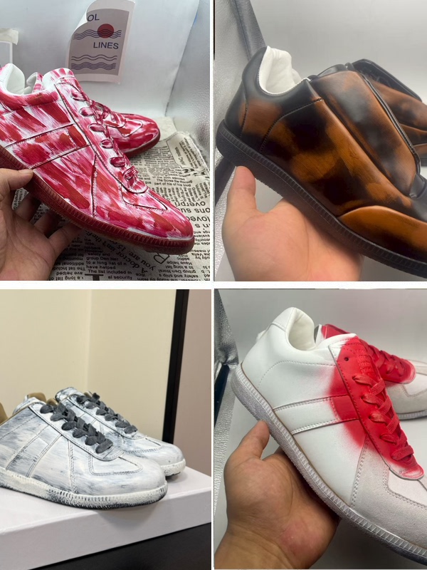 Popular Foreign Trade Mmm Low-Top Casual Men's Shoes with Paint Spray and Color Rub Genuine Leather German Training Shoes, Fashionable and Unique Women's Shoes