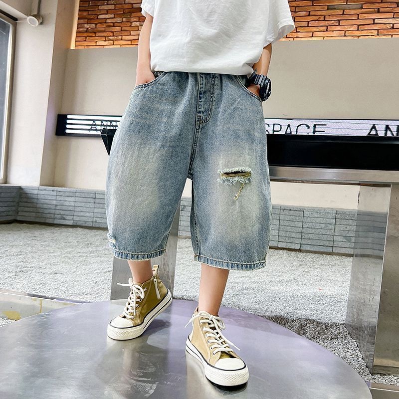 Boys' Summer Ripped Loose Denim Shorts 2026 New Style Children's Clothing Boys' Cool Thin Cool Pants