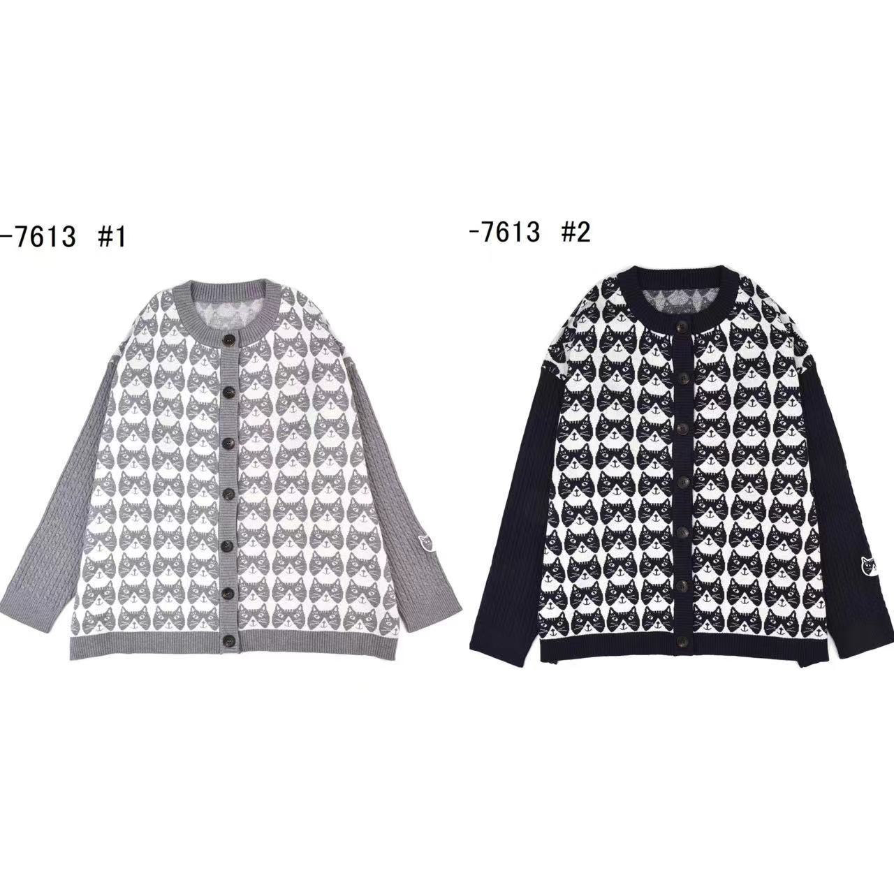 Japanese Style Kusuguru Cat Print Jacquard Sweater Women's Round Neck Cardigan Loose Casual Autumn and Winter Style 205