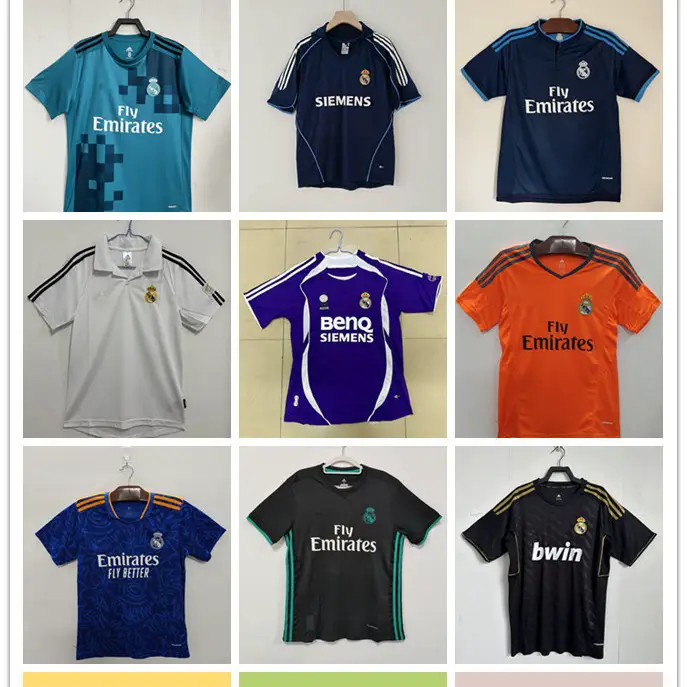Factory direct supply vintage Real Madrid home and away jerseys short-sleeved long-sleeved loose quick-drying summer sports soccer jerseys