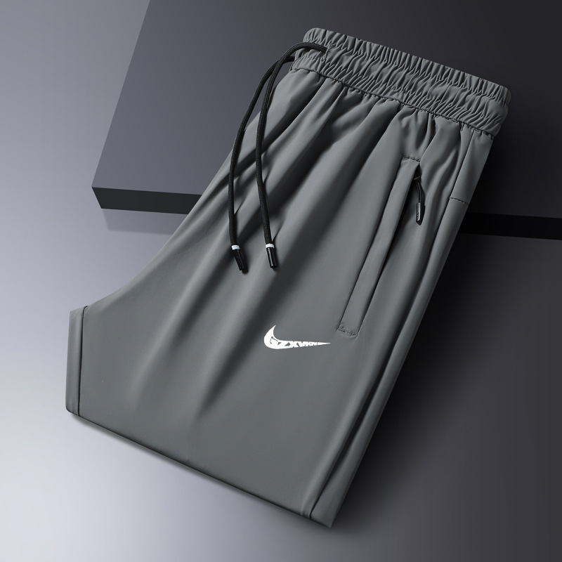 Men's Thin Ice Silk Pants, New Summer Style, Cool and Breathable, Loose Casual Pants, Elastic Quick-Dry Sports Air Conditioning Pants for Men