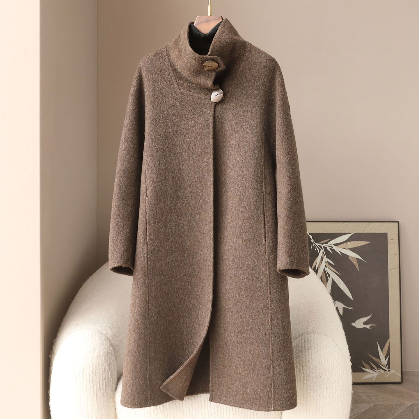 Small Quantity of Clothing: 2026 Spring New Style Stand Collar Yak Wool Long Double-Sided Casual Woolen Coat for Women