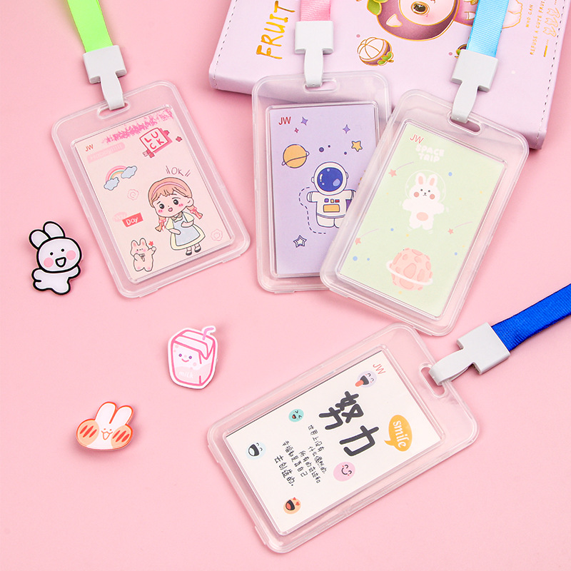Creative cartoon transparent card card set cute students with lanyard waterproof staff work card bus card set wholesale