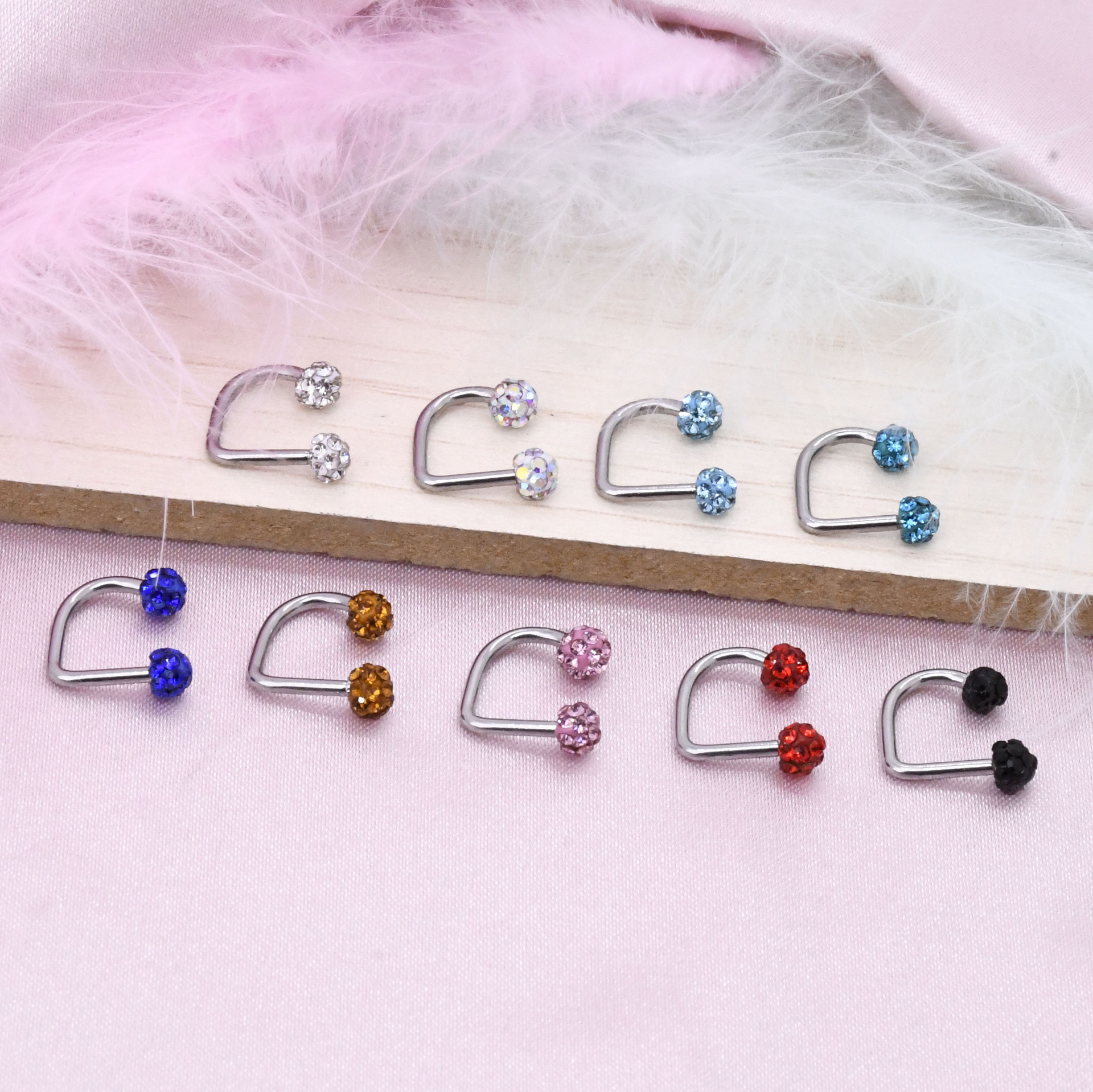 Super Flash Lip Ring Mud Ball D Rod C Ring Horseshoe Ring Shambhala Diamond Stainless Steel Piercing Jewelry Lip Stud Lip Jewelry