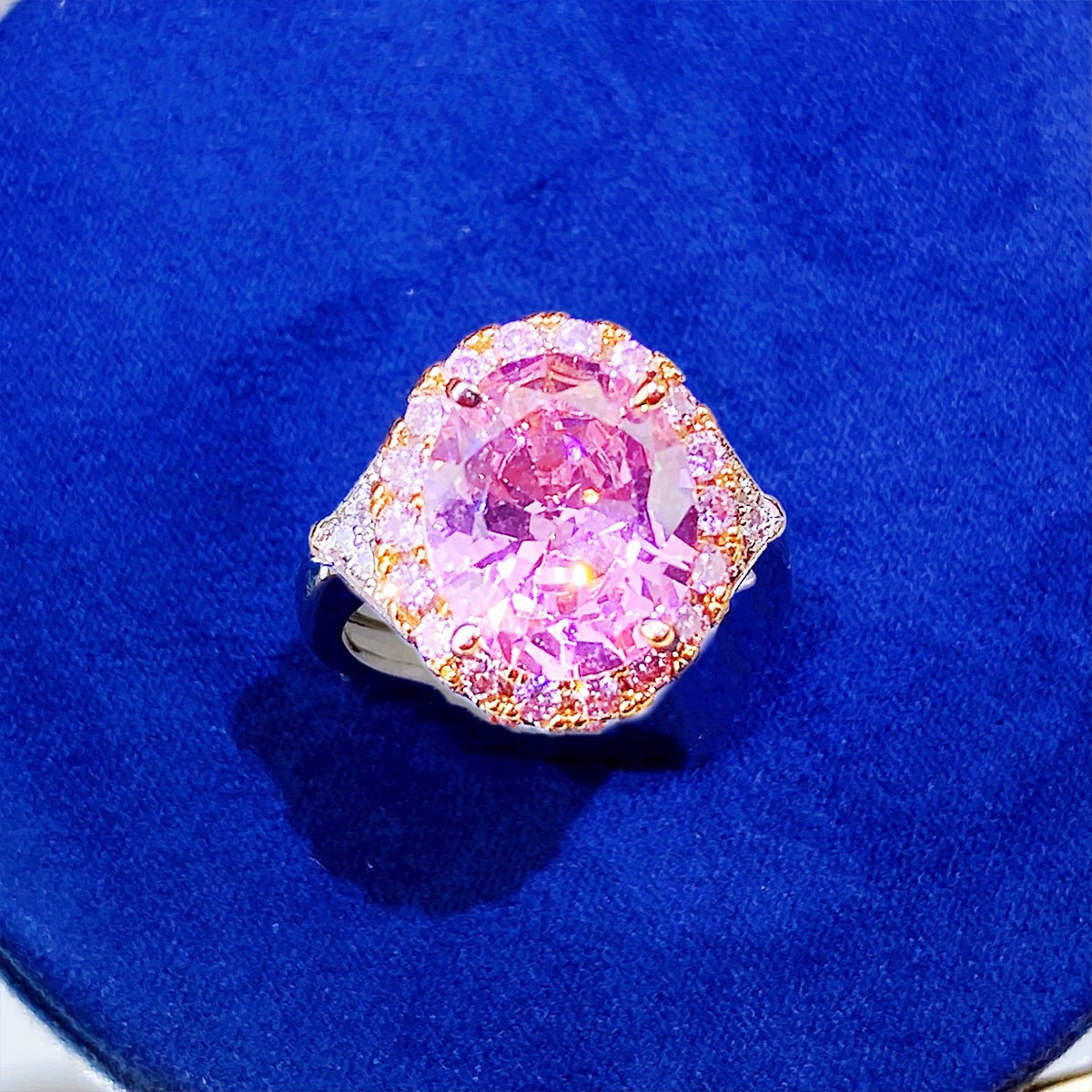 Light Luxury Fashion Simple Egg-shaped Yellow Diamond Ring Inlaid with Imported High Carbon Diamond Niche ins Style All-match Pink Diamond Ring for Women