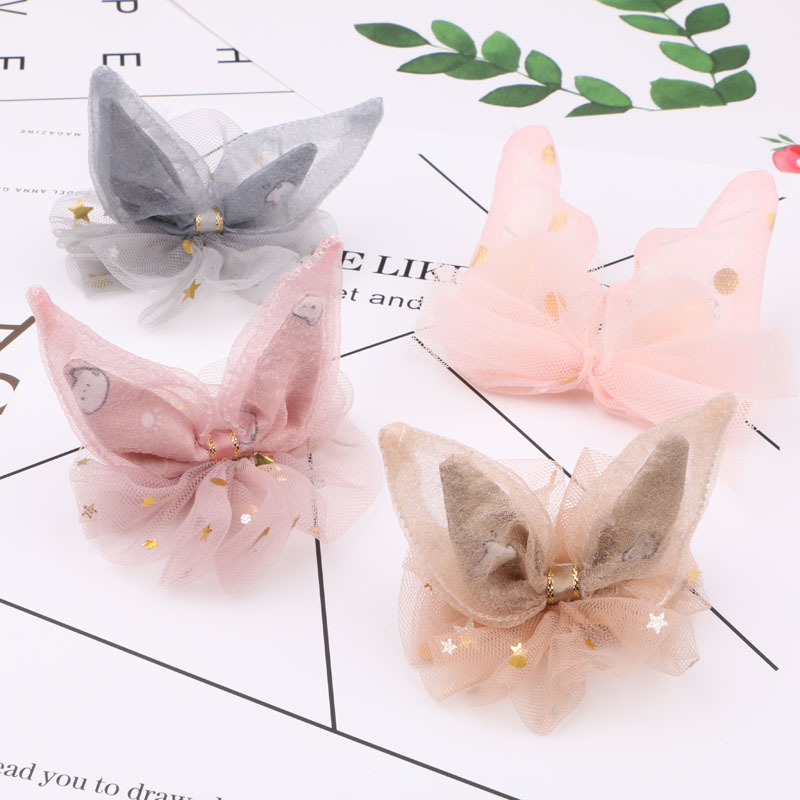 Spring and summer mesh three-dimensional rabbit ears hairband hairpin female headdress material diy handmade children's hair accessories
