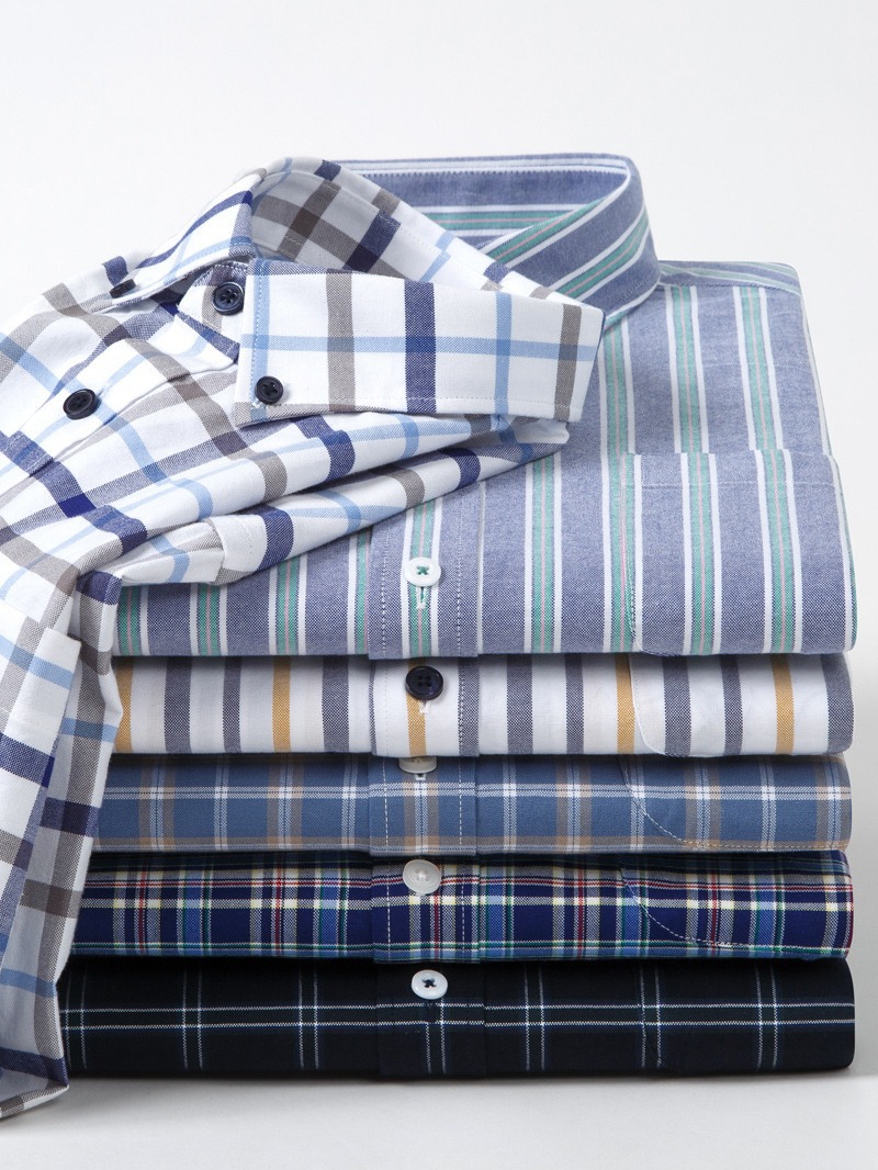 Men's cotton Oxford long-sleeved shirt casual top button collar all-matching cardigan striped shirt for men