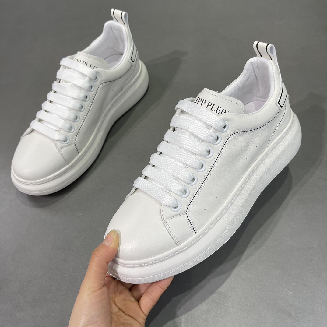 High-End Men's Genuine Leather White Shoes European Men's Shoes Lightweight Breathable Men's Shoes Trendy Versatile Sports Thick-Soled Sneakers