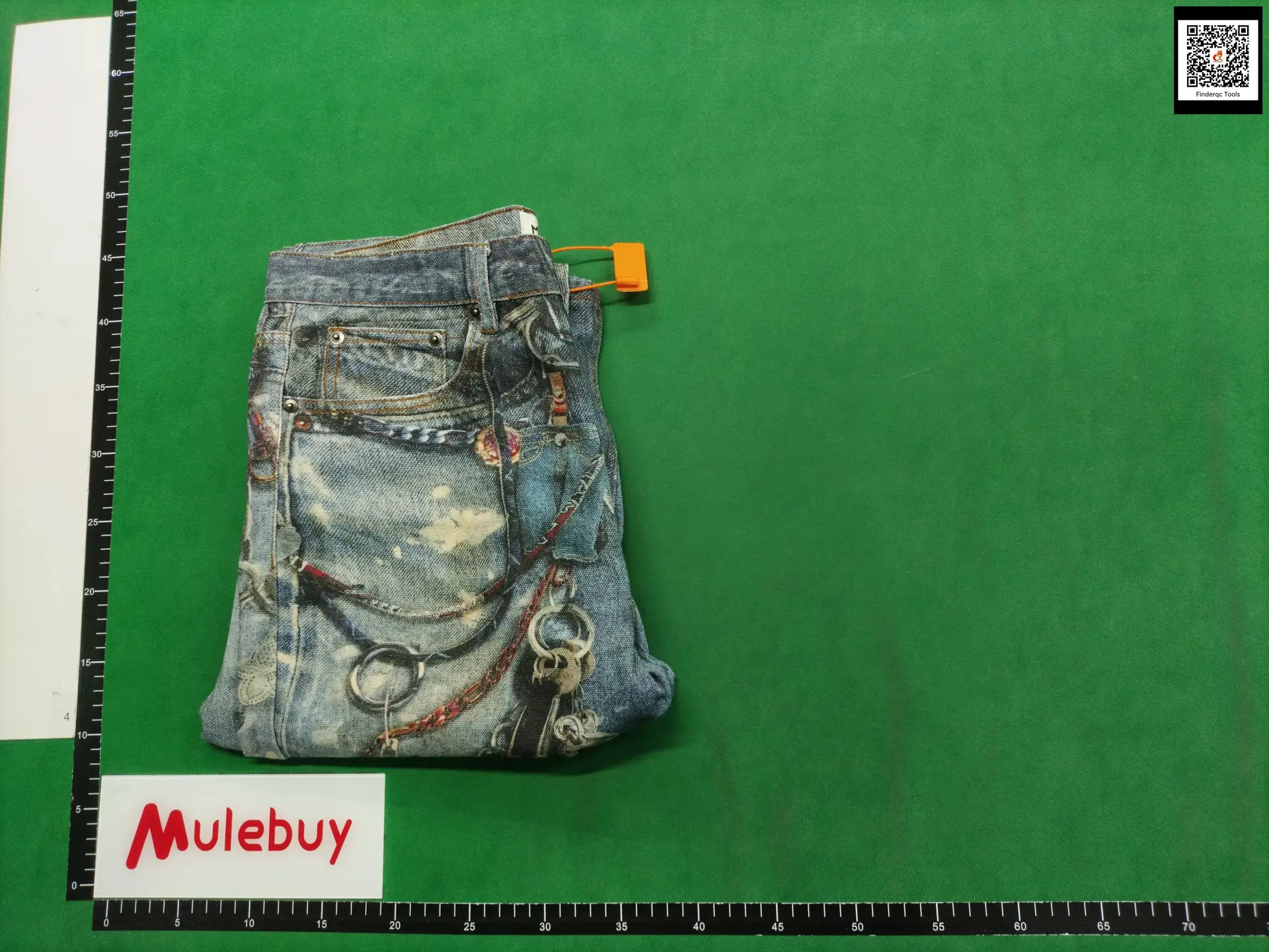 American retro Ac Style 3D Digital Printing Chain Trendy Splash Ink Mud Dyeing Print Seven Points Casual Denim