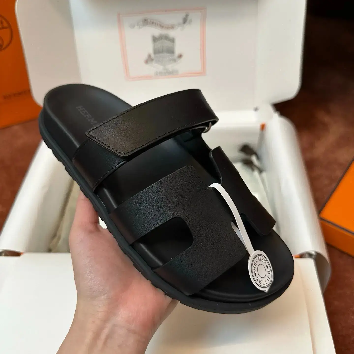 Hermes Oran Sandals Black