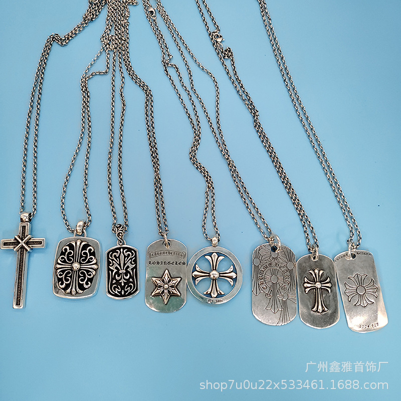 Ch Crouch Retro Cross Six-Pointed Star Square Brand Dark Magic Sword Pendant Necklace Fashion Trendy Unisex