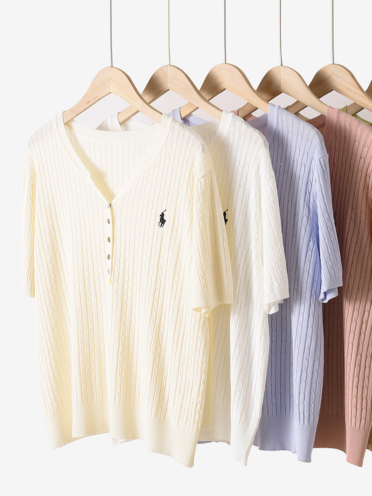 Summer Korean Style Twist Shirt Women's Ice Silk Breathable Knitted Short-Sleeved Round Neck T-Shirt Design Embroidered Top Ins