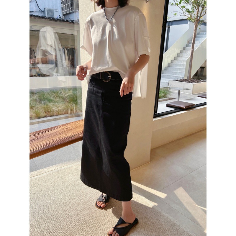 Longmei Pure Cotton High-Waisted Denim Skirt 2025 Early Autumn New Vkc Style Simple Commuter Back-Slit Skirt