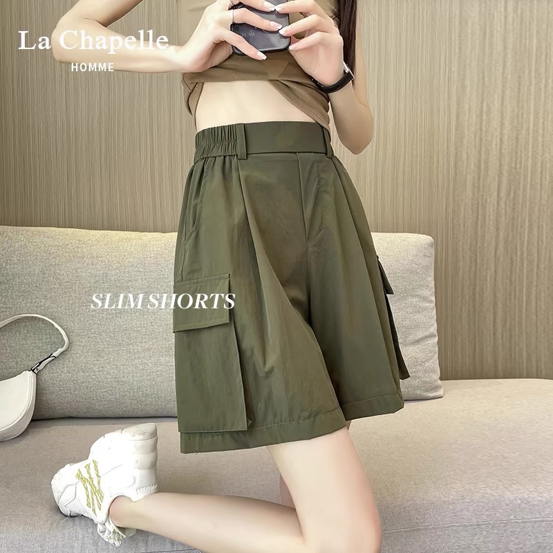 2024 American Work Shorts Women's Summer Thin High Waist Draping Ice Silk Quick-drying Broad-leg Sports Pants