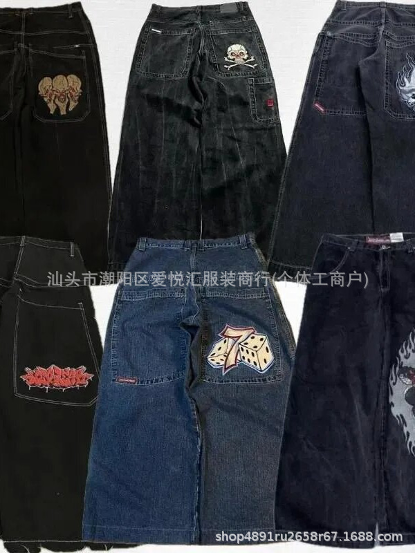 2024 spring and autumn new cross-border American fashion brand retro washed Y2K embroidered hip-hop pattern men's jeans