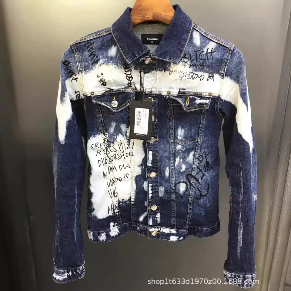 X15 type classic second party denim jacket men tide cool printing dyeing personality fashion denim clothes European wind tops